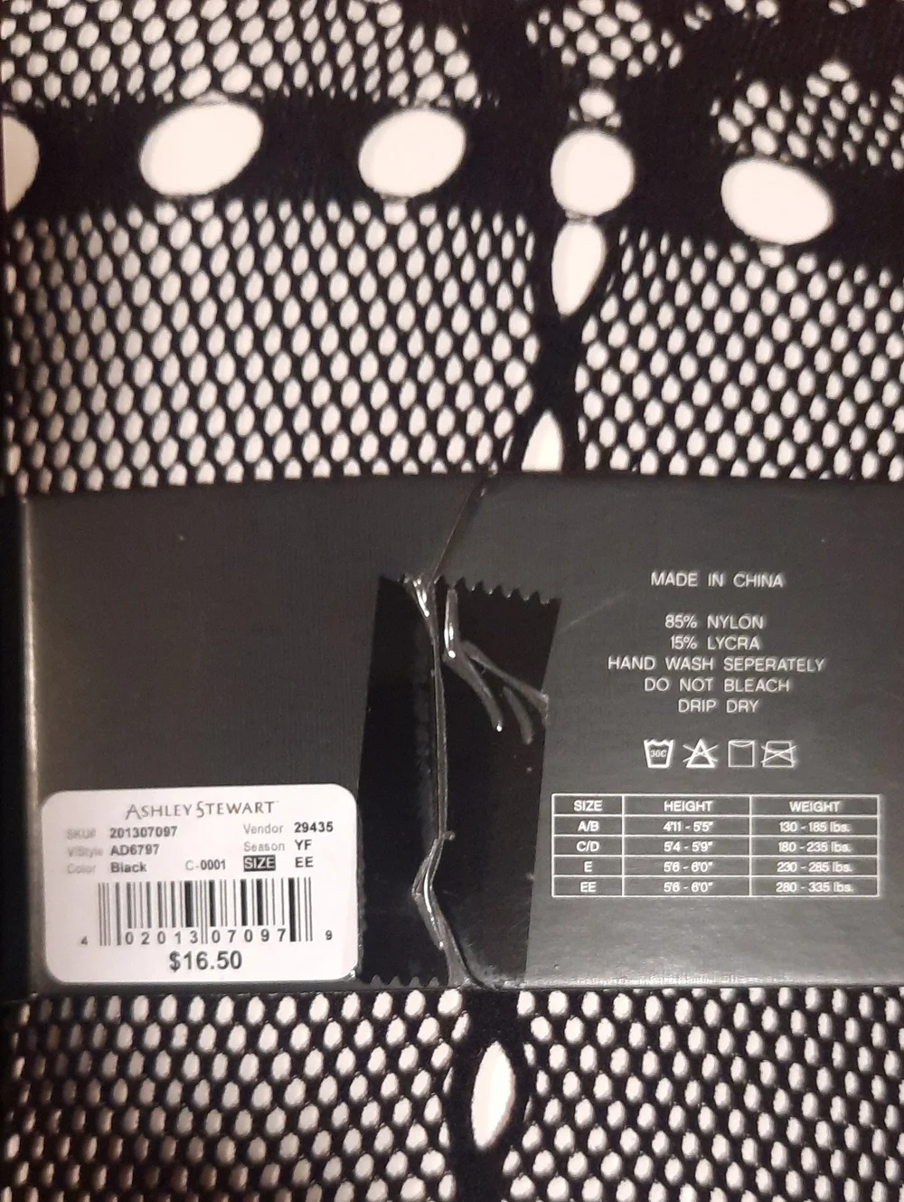 Ashley Stewart Black Patterned Footed Tights Bundle of 3 Size EE
